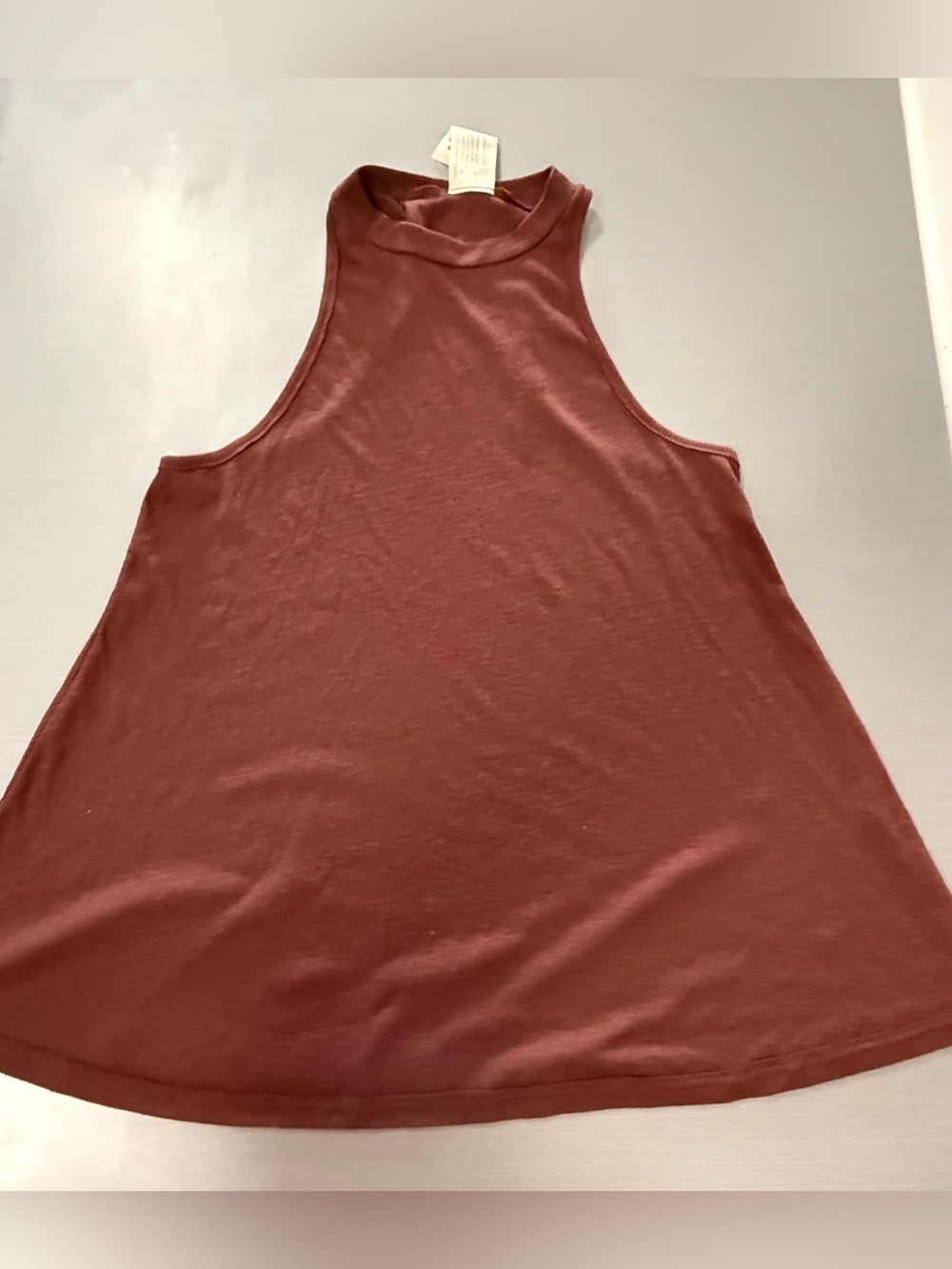 Free People Made in the USA Ribbed High Neck Tank Top Rust Brown Size Large